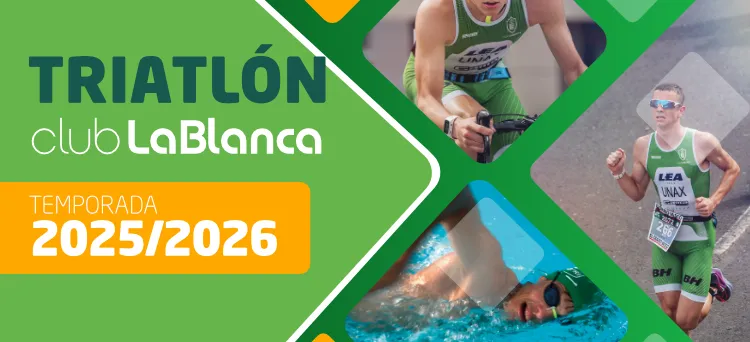 Banner. Collage de varias fotos de triatletas. Inscripciones triatlón escuela y federados temporada 2025-2026