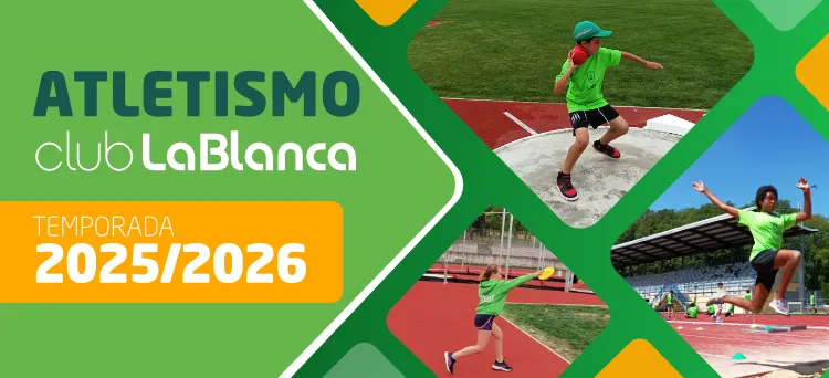 Banner. Foto de varios niños y niñas corriendo en una pista de atletismo. Inscripciones atletismo escuela y federados temporada 2025-2026